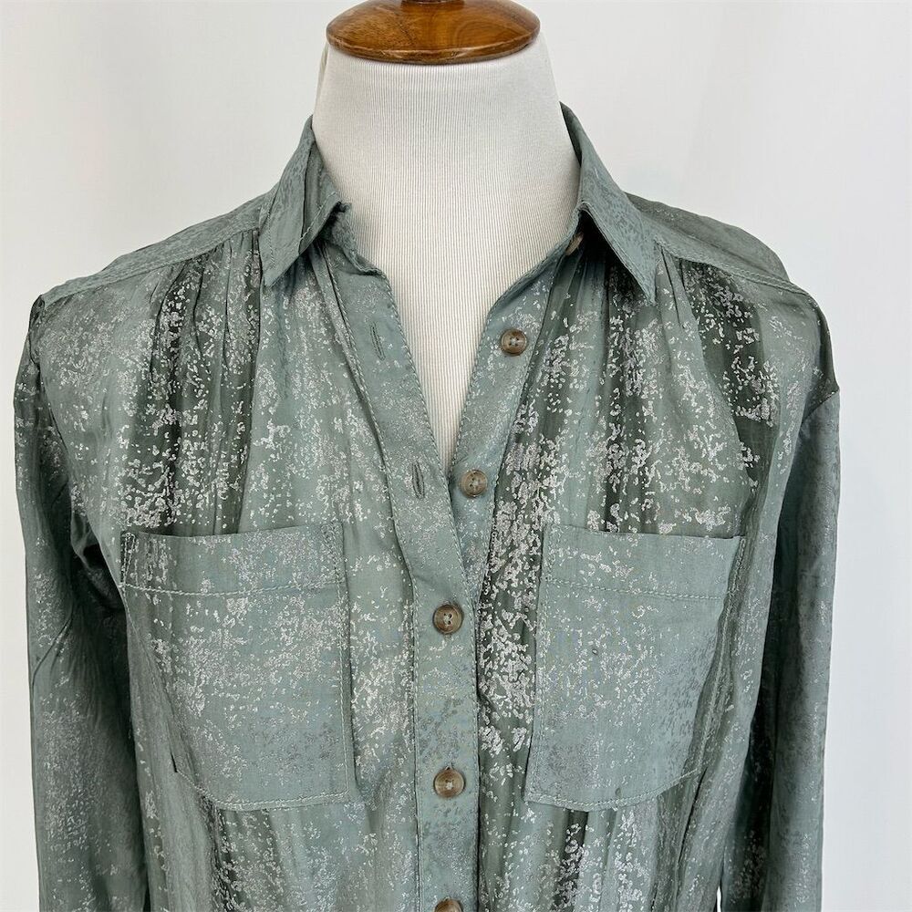 NWT Anthropologie Pilcro Foil Shine Buttondown Shirt Oversized XXS - Picture 7 of 10